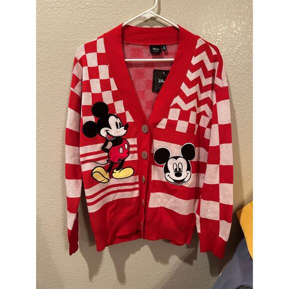 Disney Sweaters - NWT Mickey Mouse Printed Button Front Cardigan - Red n White M